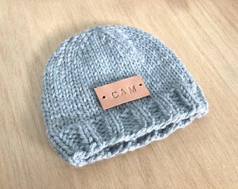 Personalized preemie beanie (hand knit & stamped)