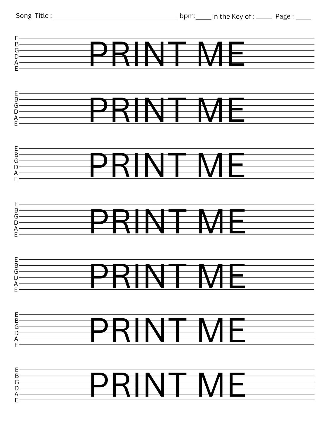 Printable Guitar Tab Blank Sheet - Etsy