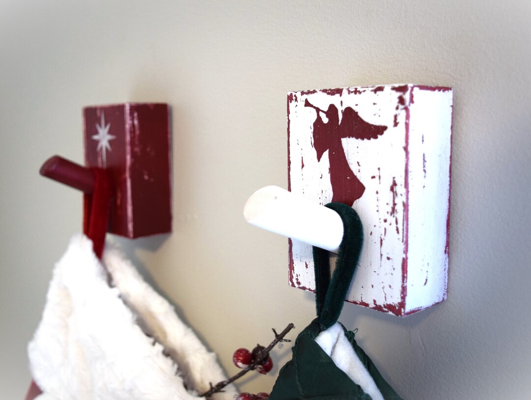 Rustic Christmas Stocking Holder Holiday Stocking Hook Wood Wall Hook