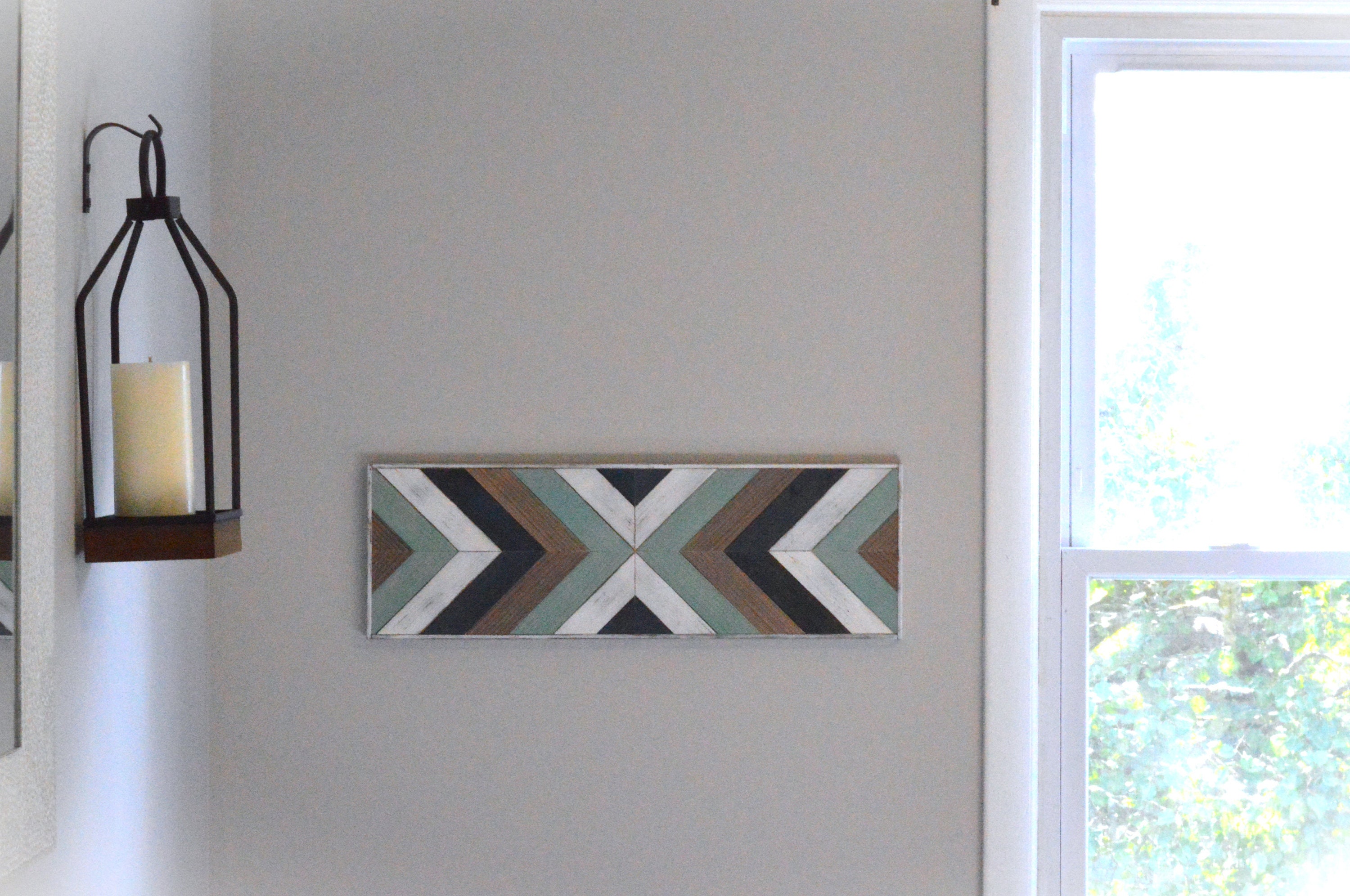 Rustic Blue Wood Wall Art Beach Sign Geometric Wood Wall Art Coastal