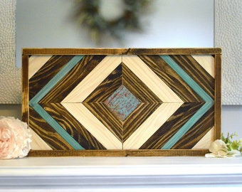 Wood Wall Art | Rustic Decor | Farmhouse Decor | Turquoise Accent | Western Wood Sign | Boho Wall Decor | Cowboy Decor | Southwest | Aztec