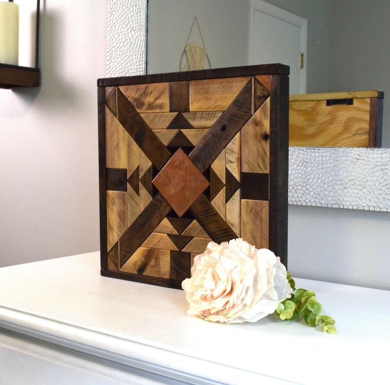 Reclaimed Wood Quilt Block | Rustic Farmhouse Wall Art | Primitive Barn ...