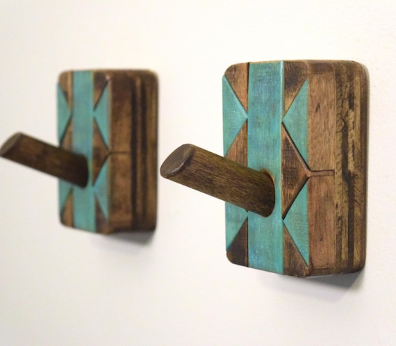 Reclaimed Wood Wall Hook | Rustic Western Decor, Hat/Towel Hanger | Geometric Design | Aztec Southwestern Peg Hook