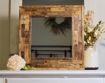 Rustic Reclaimed Wood Framed Mirror | Patchwork Design