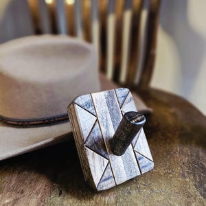 Reclaimed Wood Wall Hook | Rustic Western Decor, Hat/Towel Hanger | Geometric Design | Aztec Southwestern Peg Hook Brown/Multi
