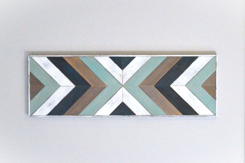 Rustic Blue Wood Wall Art Beach Sign Geometric Wood Wall Art Coastal