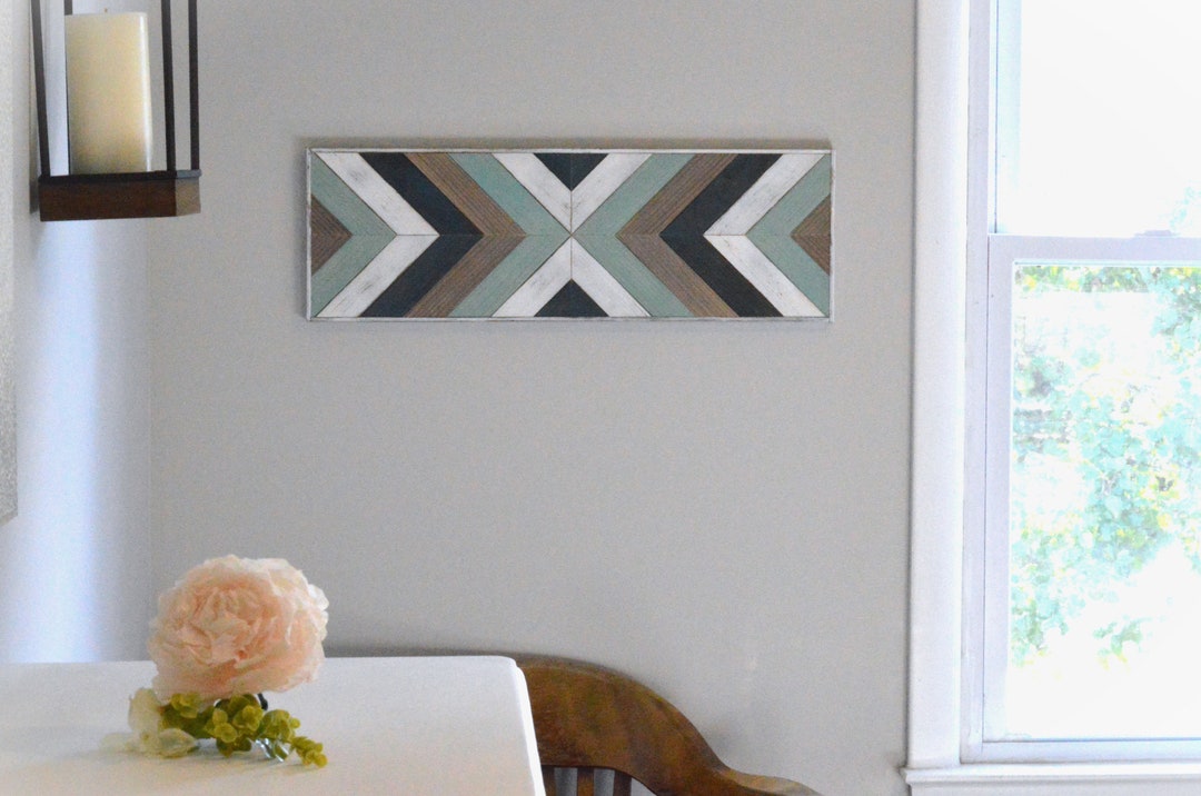 Rustic Blue Wood Wall Art Beach Sign Geometric Wood Wall Art Coastal