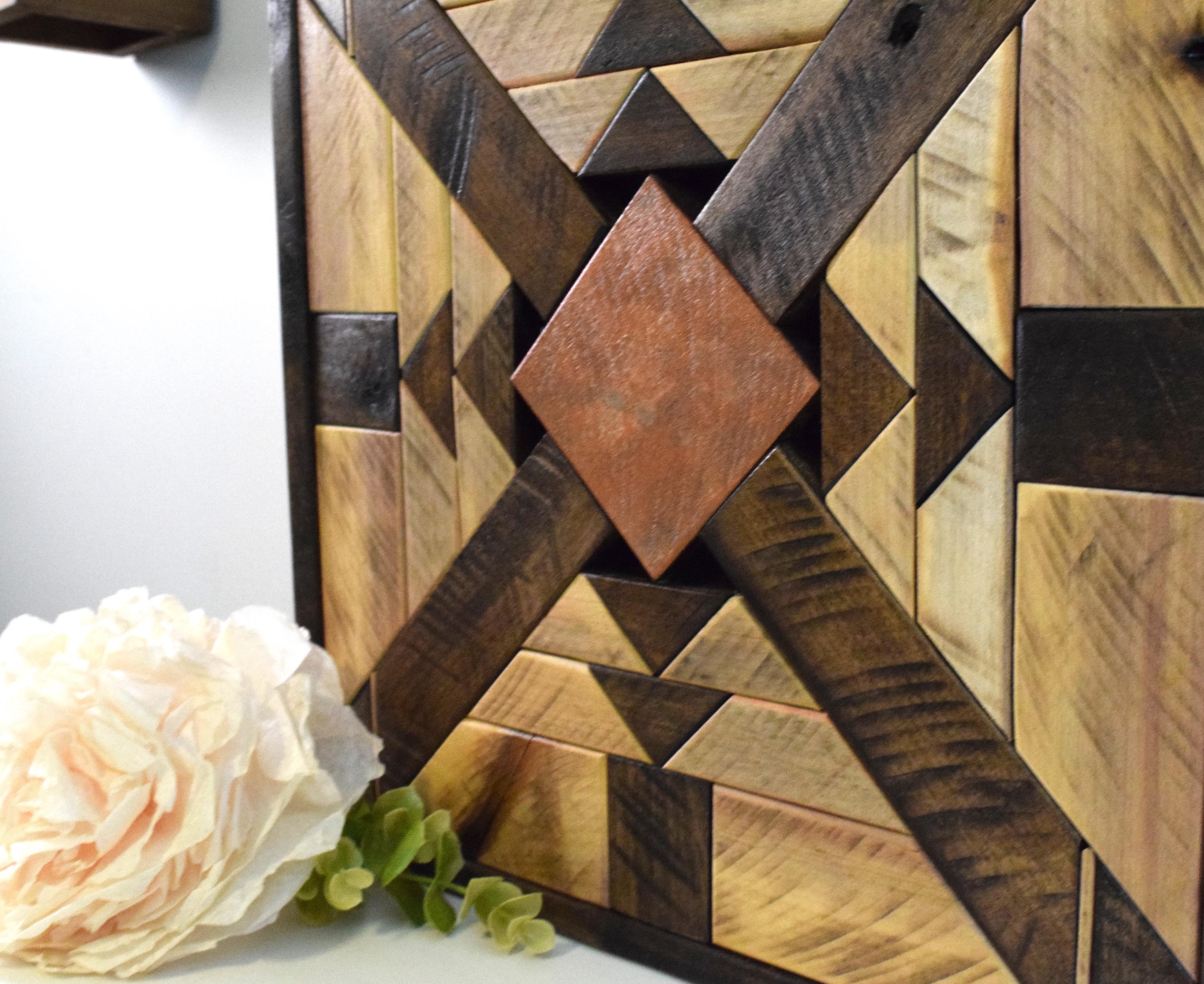 Reclaimed Wood Quilt Block | Rustic Farmhouse Wall Art | Primitive Barn ...