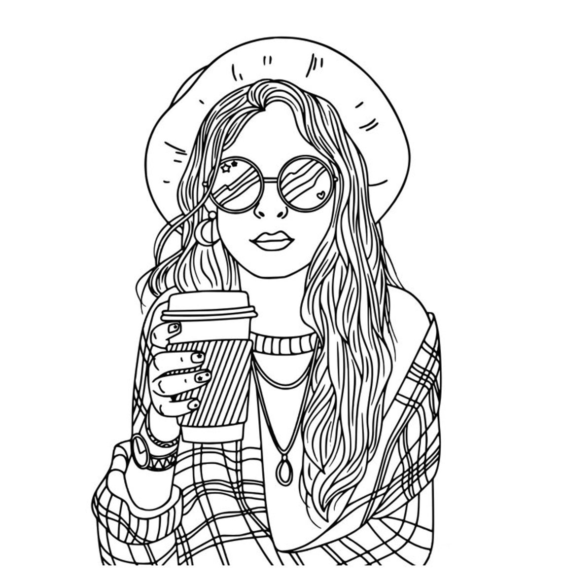 Girl With Coffee Coloring Page - Etsy