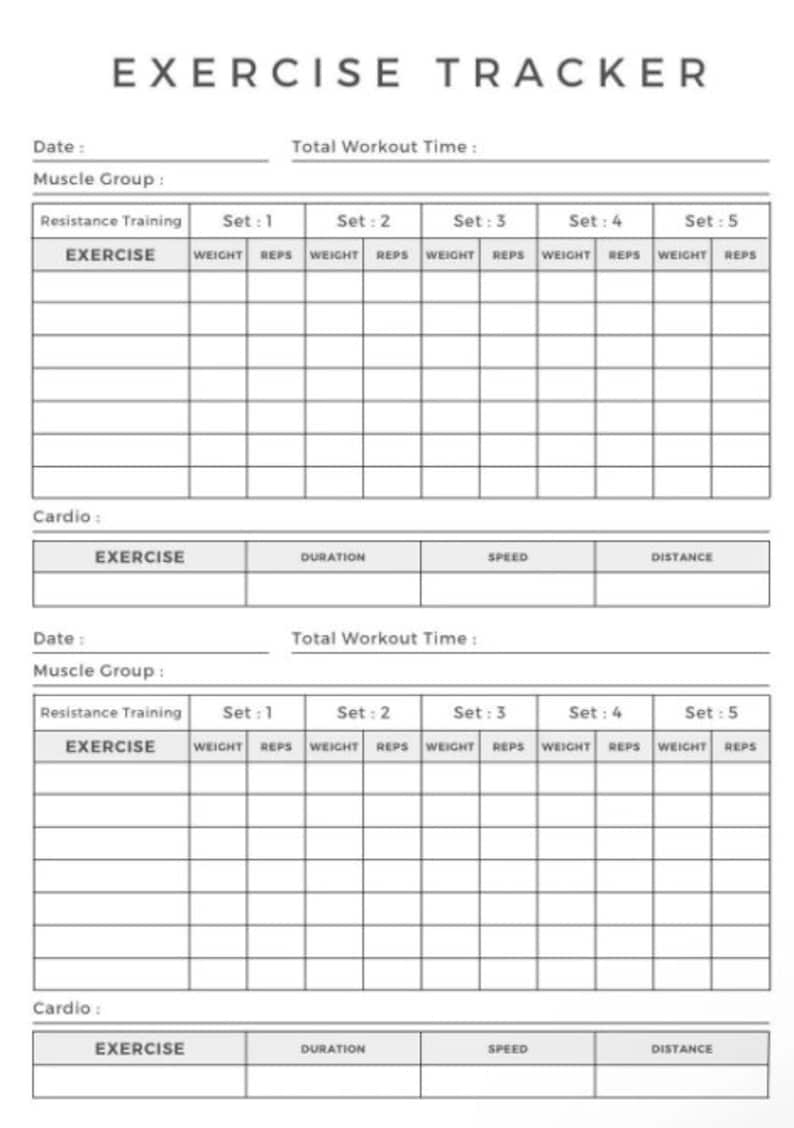 Exercise Tracker Printable Etsy Exercise Tracker Printable Etsy