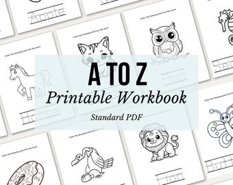 A to Z Workbook Printable, Alphabet Tracing Worksheets, ABC Learning Book, Preschool & Kindergarten, Instant Download, Homeschool Activity