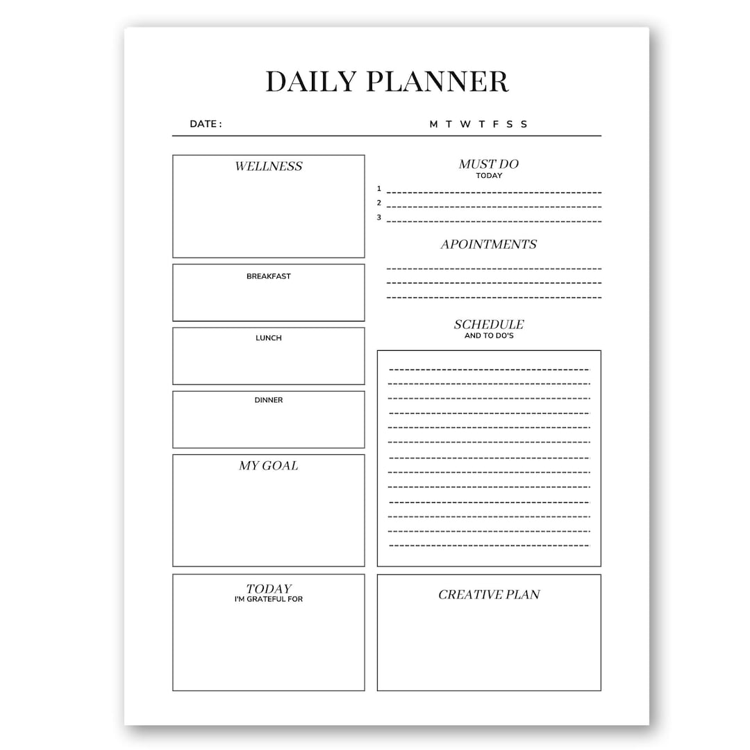 Daily Planner Printable PDF | Minimalist Productivity Planner | to Do ...