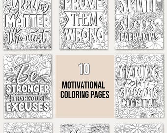 Dibujos para colorear motivacionales para adultos / Libro para colorear con citas inspiradoras para imprimir / Láminas para colorear de autocuidado / Arte para aliviar el estrés
