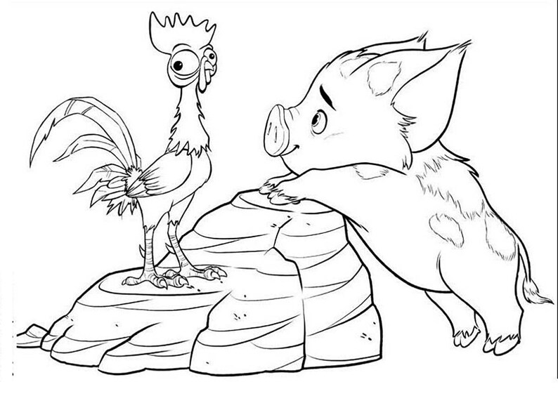 Hei Hei and Pua From Moana Coloring Page - Etsy