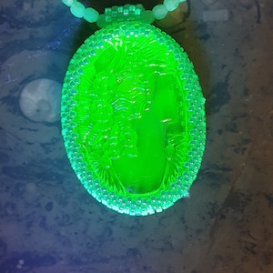 Unique Handmade Czech Uranium glass necklace vaseline glass beads #24061