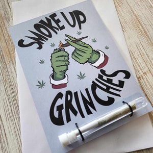 Smoke Up Grinches - 420 cartes postales de voeux avec support commun, cadeau stoner, carte Grinch, carte de Noël, carte de marijuana, carte de cannabis,