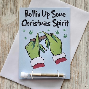 Arrotolare un po' di spirito natalizio - 420 cartoline di auguri con porta-spinello, regalo per stoner, biglietto di Natale, Babbo Natale divertente, biglietto di cannabis, Grinch