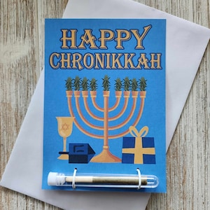 Happy Chronikkah - 420 carte de voeux avec support commun, cadeau stoner, accessoires de marijuana, carte de Hanoucca, carte pour adulte, vacances de stoner,