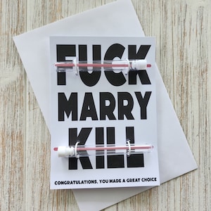 Fu*ck Marry Kill-postkaart, 420-kaart met houder, grappige trouwkaart, huwelijkscadeau, gefeliciteerd, stonerbruiloft, kaart voor stel