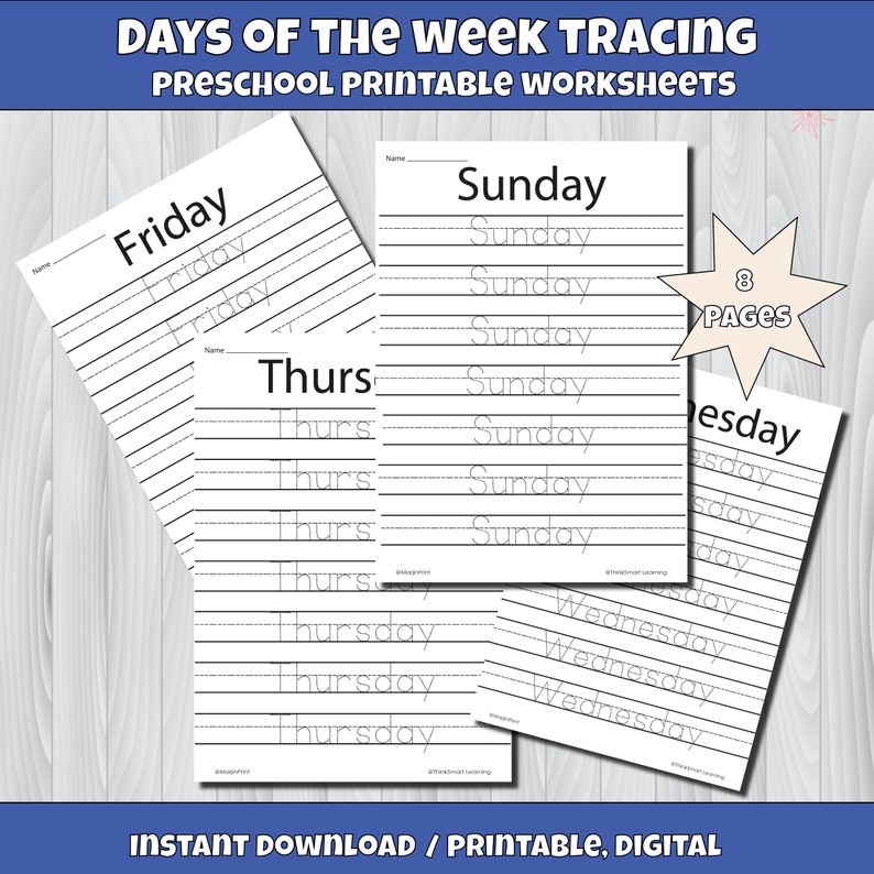 Days of the Week Worksheets Printable, Months of the Year Worksheets
