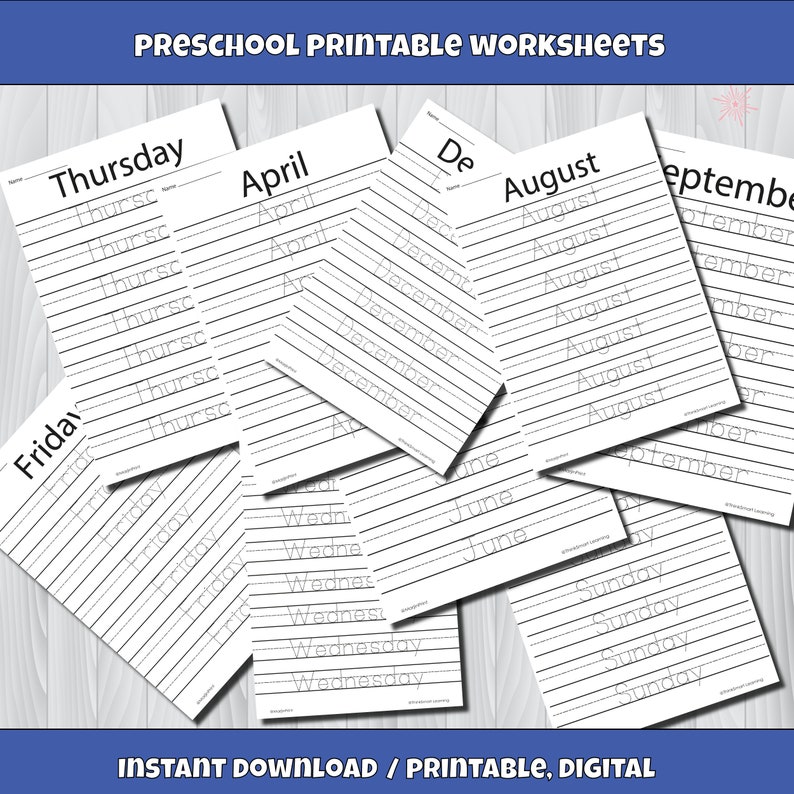 Days of the Week Worksheets Printable, Months of the Year Worksheets