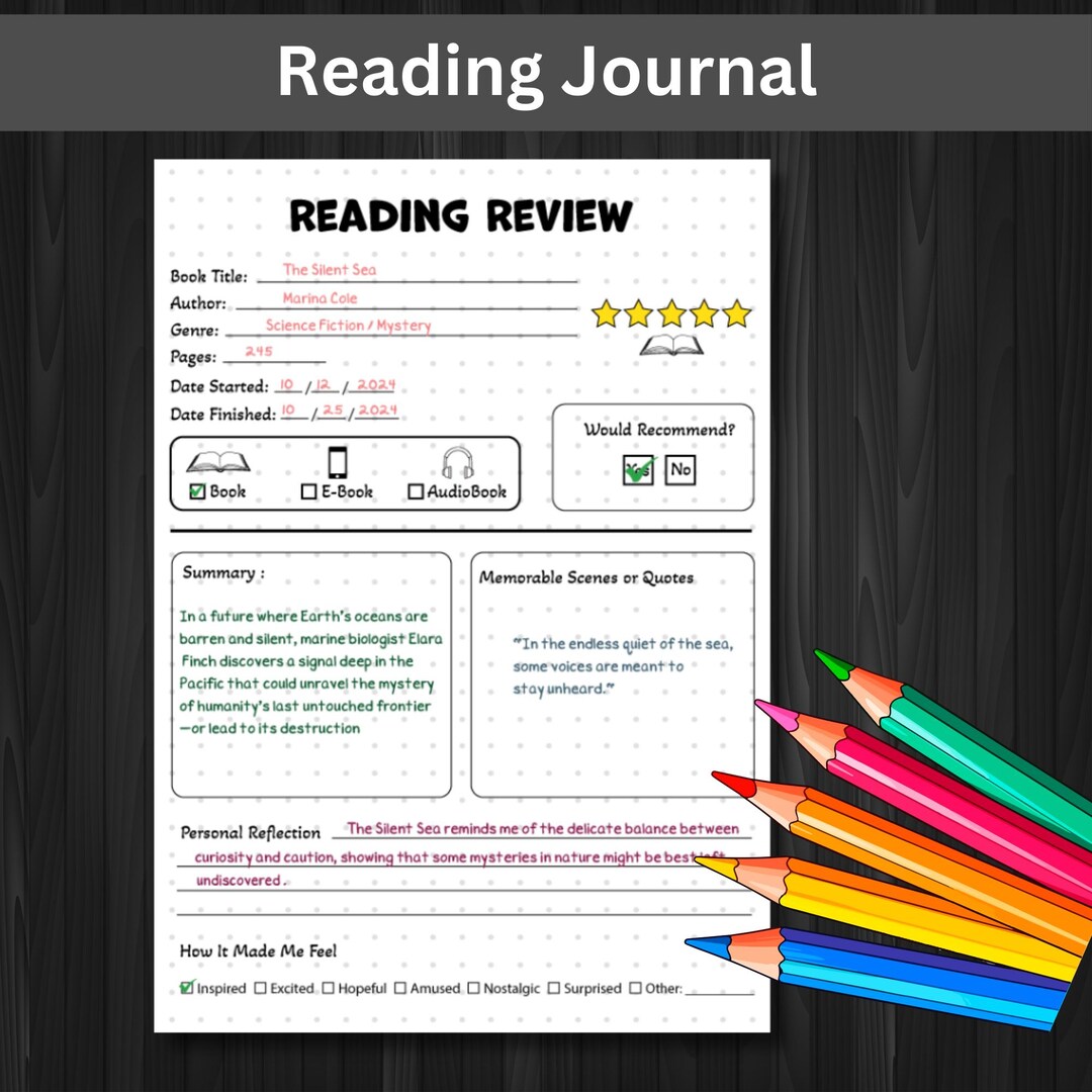 Printable Reading Tracker for Journal Kids Book Review Template Log ...