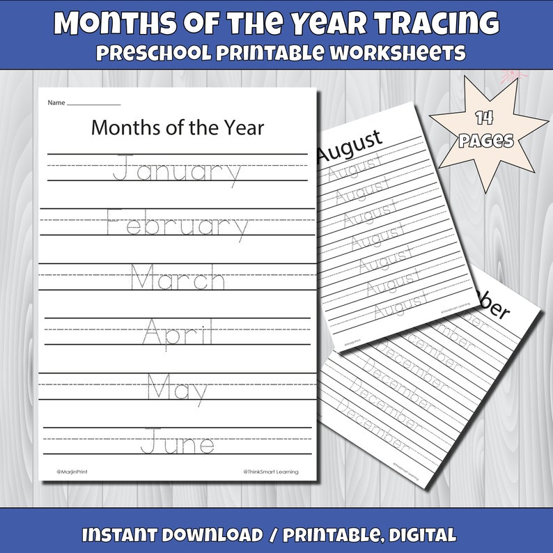 Days of the Week Worksheets Printable, Months of the Year Worksheets