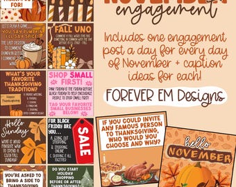 November Social Media Engagement Bundle - Digital Download - Small Business Interactive Graphics
