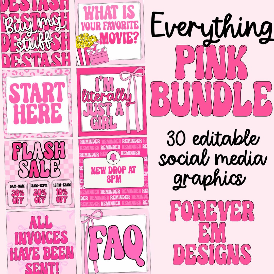 Pink Social Media Engagement Bundle - Digital Download - Small Business ...