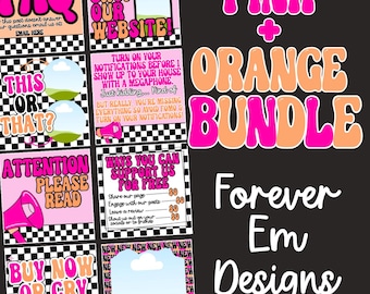 Pink, Orange, & Checkered Social Media Engagement Bundle - Digital Download - Small Business Posts • Editable Canva Templates