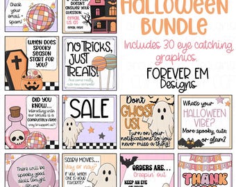 Retro Halloween Social Media Engagement Bundle - Digital Download - Small Business Posts • Editable Canva Templates -  Social Media Template