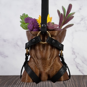 Muscular Male Booty Planter with Harness - Mature
