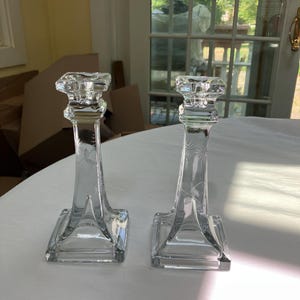 Pair Crystal Candlesticks with Etched Floral Design