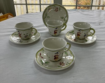 Set of 4 Longchamp Moustiers Demitasse Cups and Saucers