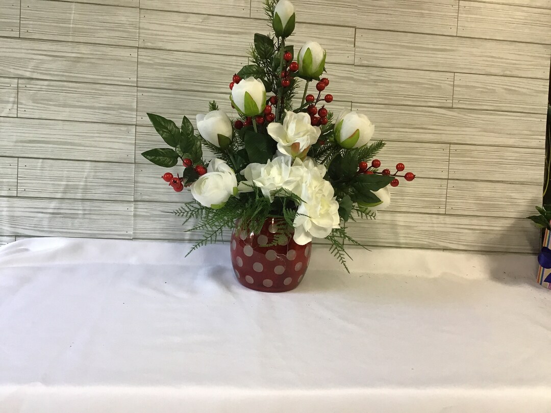 White Christmas Silk Flower Arrangement Etsy