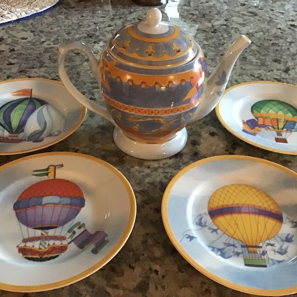 Williams Sonoma Montgolfiere hot air balloons dishes and teapot
