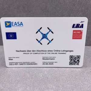 A1/A3 drone driving license, ID card, print on plastic card, drone LBA, license, proof of competence, also A2, Switzerland and EU, image 1