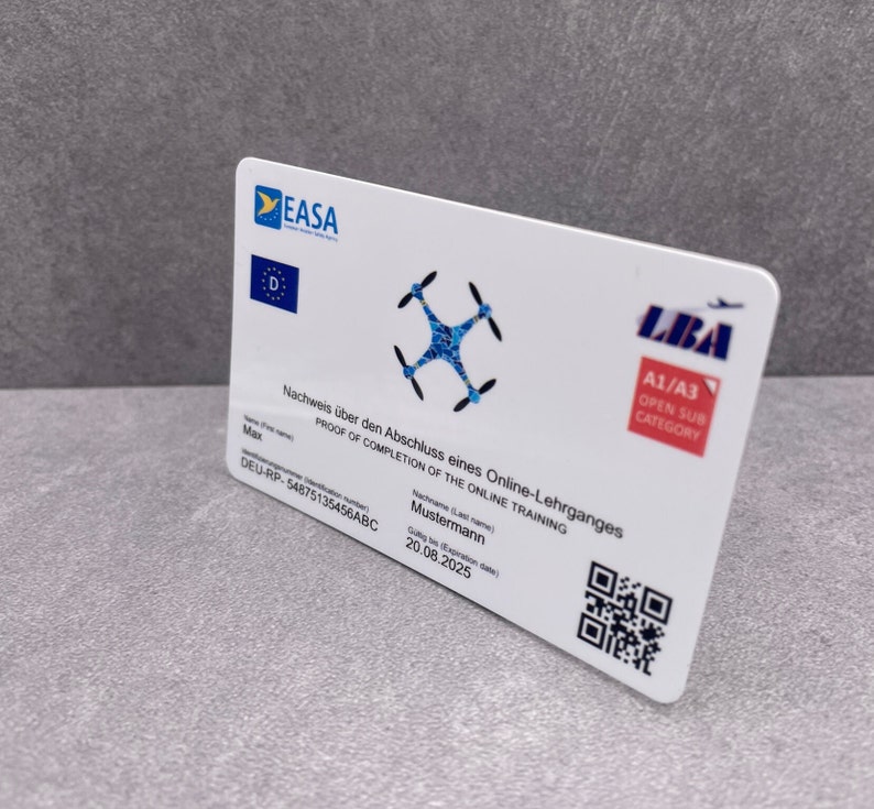 A1/A3 drone driving license, ID card, print on plastic card, drone LBA, license, proof of competence, also A2, Switzerland and EU, image 4