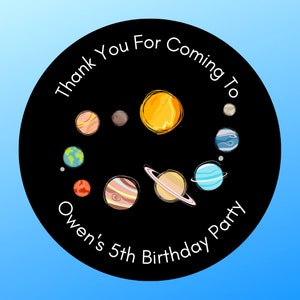 Space Theme Party Stickers Personalised Kids Thank You Custom Birthday Name Sweet Cone Party Bag Labels