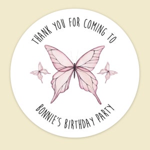 Personalised Birthday Party Stickers Butterfly Kids Name Gift Bag Goodie Bag Sweet Cone Labels