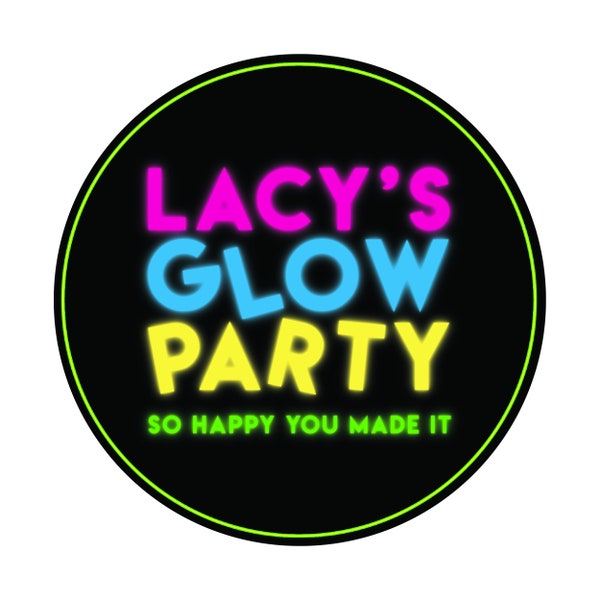Personalised Neon Glow Party Stickers Custom Kids Girls Boys Birthday Name Label