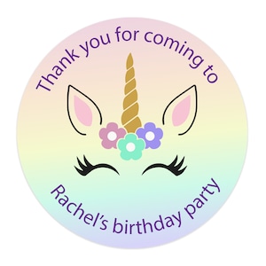 24 35 Personalised Unicorn Birthday Stickers For Party Thank You Sweet Cone  Bags 