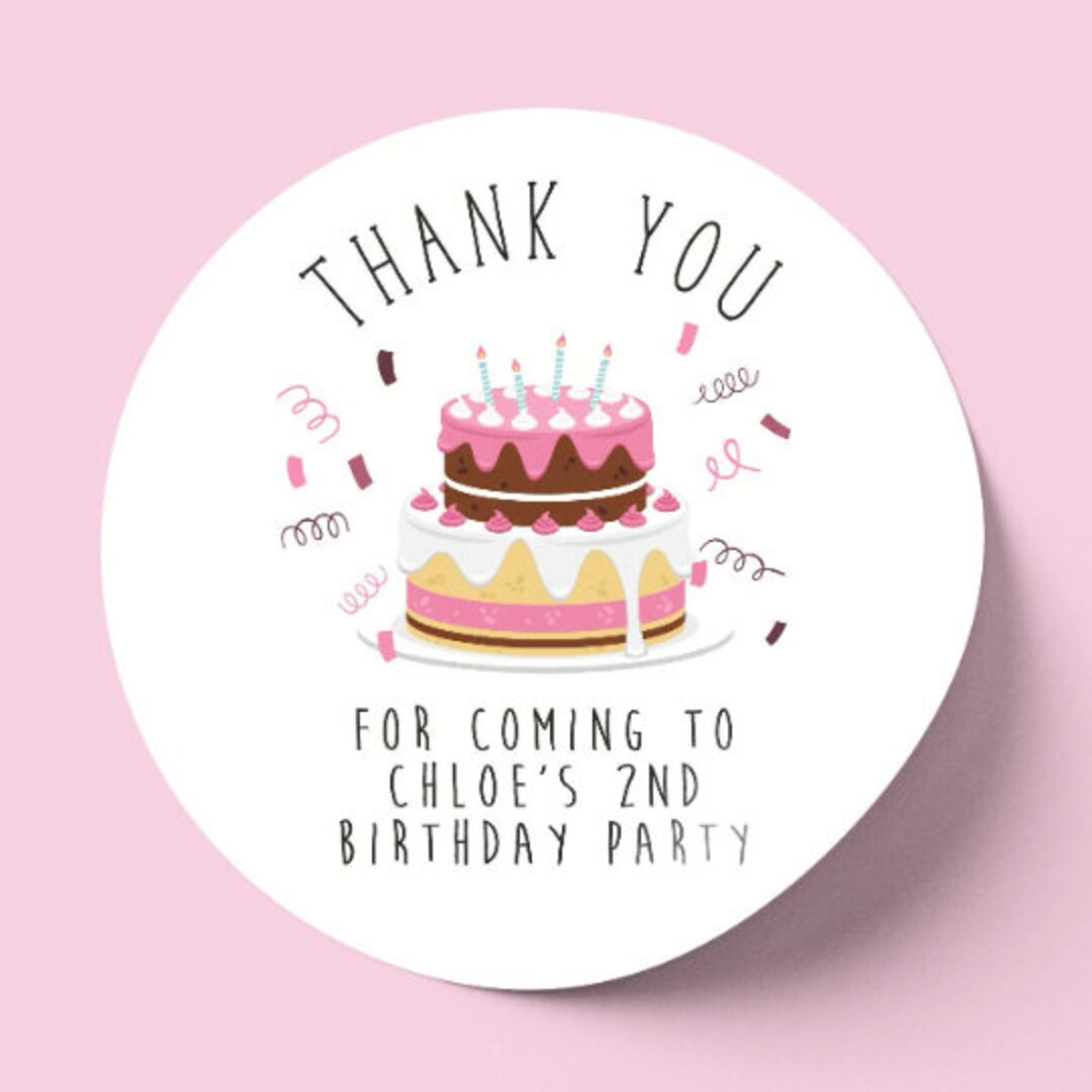 Personalised Stickers Thank You Birthday Favours Party Bag Sweet Cone