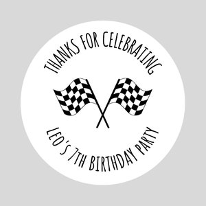 Personalised Racing Flags Party Bag Stickers Kids Thank You Gift Bag Goodie Bag Sweet Cone Treat Labels