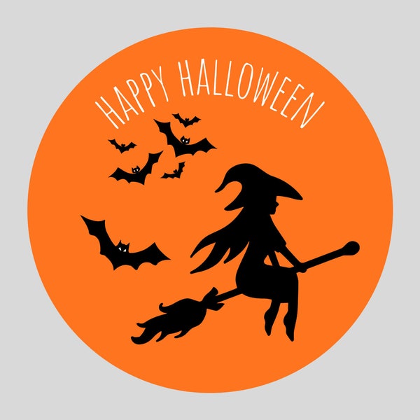 Happy Halloween Witch Bats Stickers Trick or Treat Party Bags Spooky Goodie Bag Labels