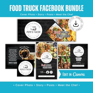 Taco Truck Facebook Bundle - Food Business, Facebook Vorlage, Canva Vorlage, bearbeitbarer Taco Truck, Social Media, Gastronomie, Canva