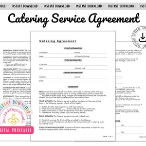 Catering Agreement, Catering Order Form, Food Contract, Catering Contract Form, Catering business, Event Service Agreement, Small Business