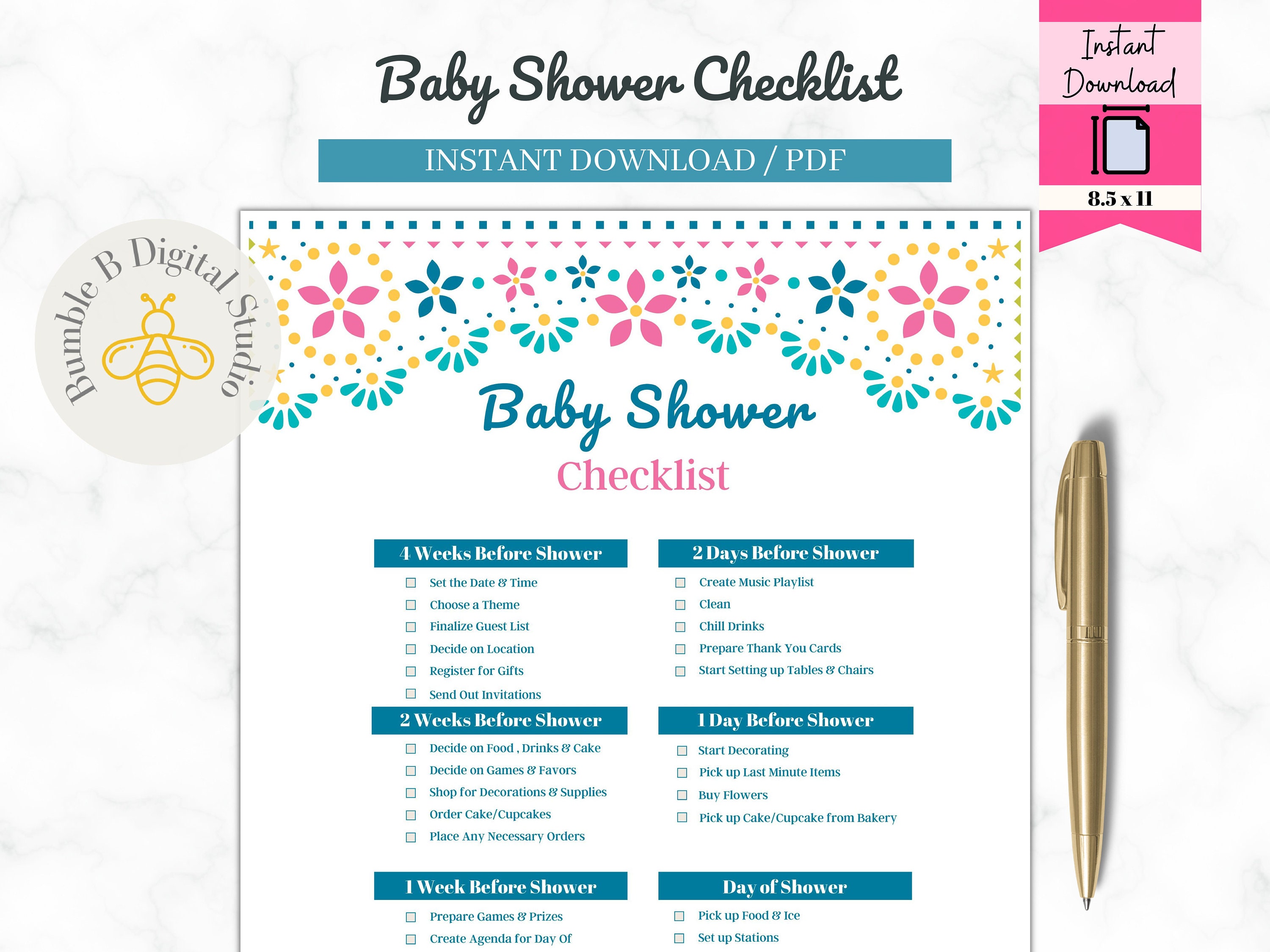 Baby Shower Checklist Printable Baby Shower PDF Shower - Etsy