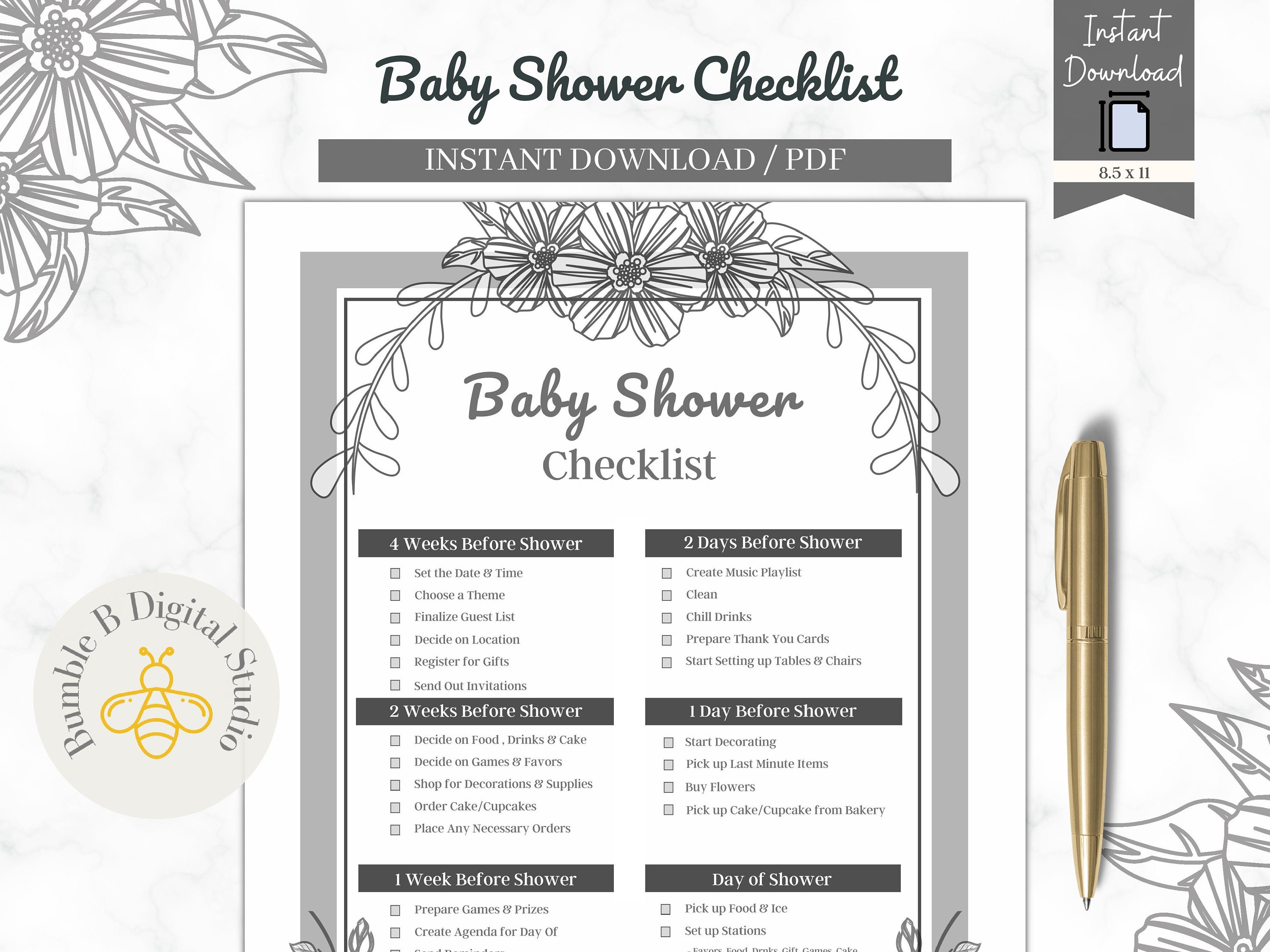 Baby Shower Checklist Printable Baby Shower PDF Shower - Etsy