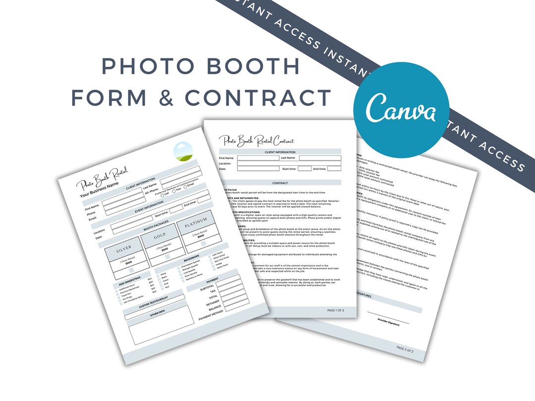 Photo Booth Contract, Photo Booth Rental Agreement, Photo Booth